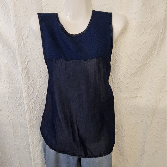 UNPUBLISHED Dark Chambray Sleeveles Tank with Textured Detail - Picture 1 of 5